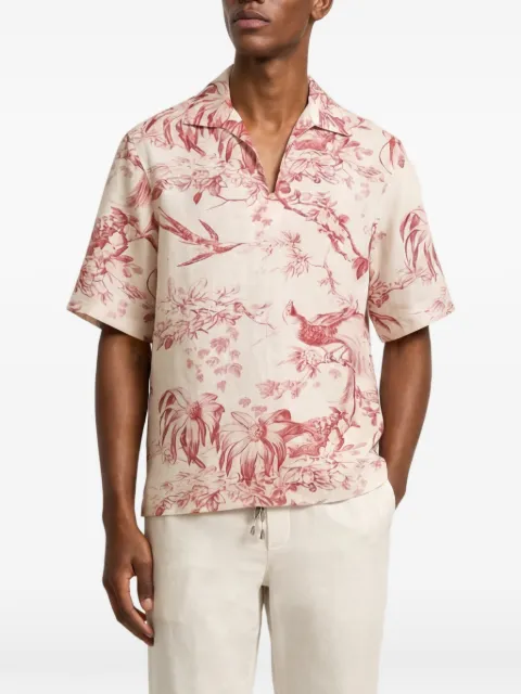 Orlebar Brown Vincent floral-print polo-collar linen T-shirt