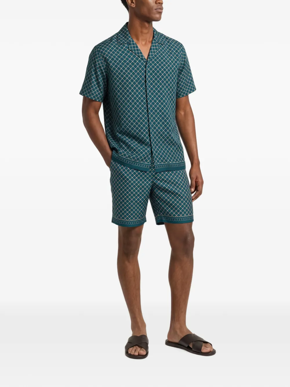 Orlebar Brown Maitan overhemd met geometrische print en campkraag Groen