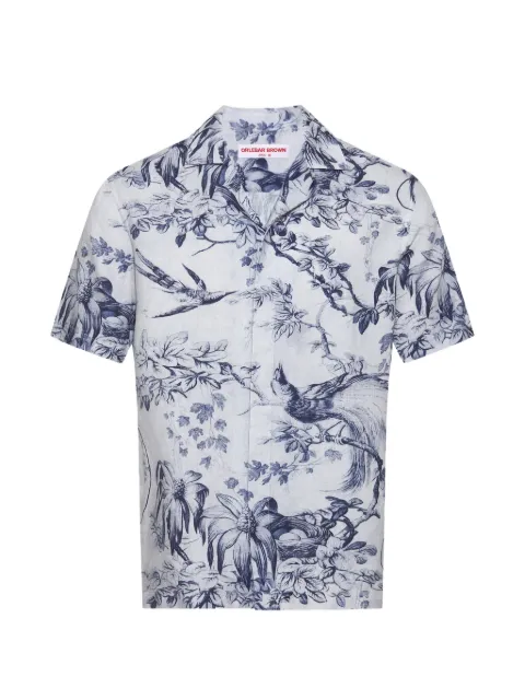Orlebar Brown camisa de lino Maitan Zephra con estampado de pájaros
