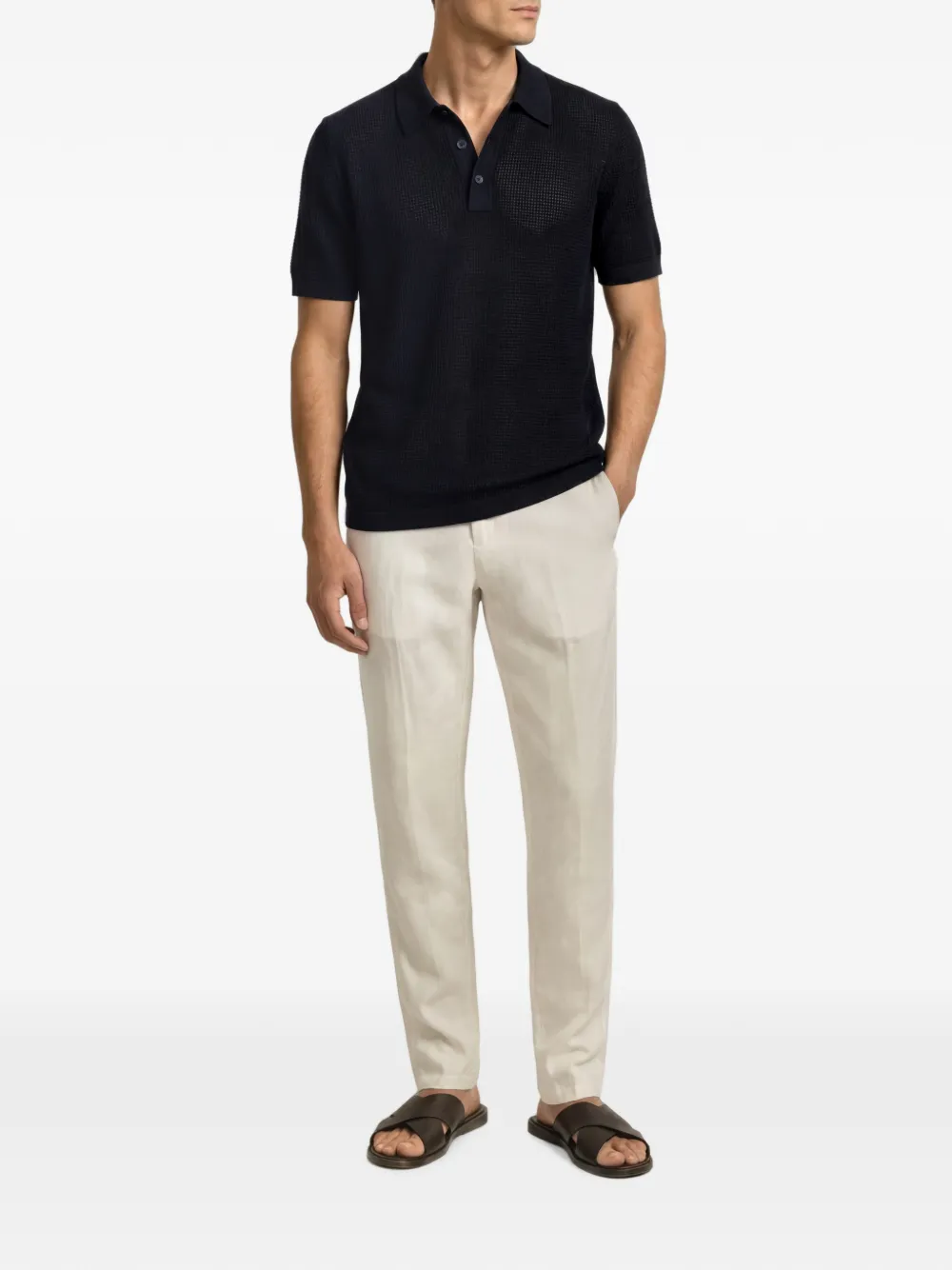 Orlebar Brown Keeling opengebreid poloshirt Blauw