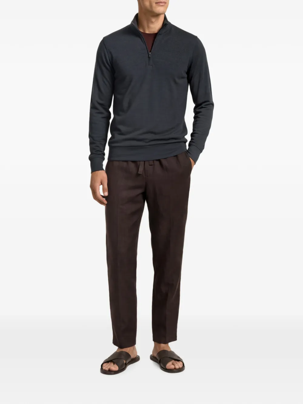 Orlebar Brown Isar sweater van merinowol met kwartrits Grijs