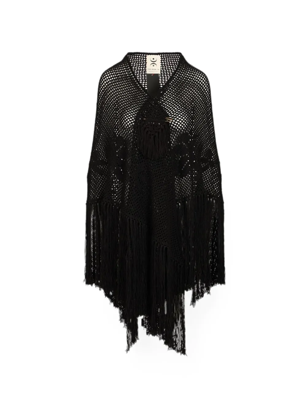 Chiara Is Rosa Crochet Fringed Shawl In Black