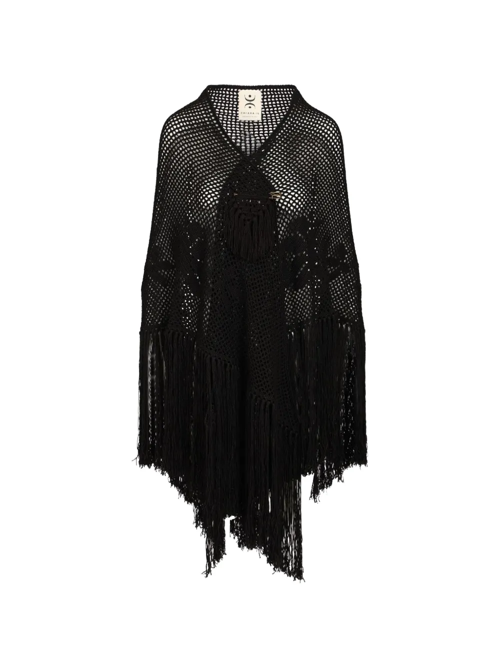 Chiara Is Rosa crochet fringed shawl - Nero