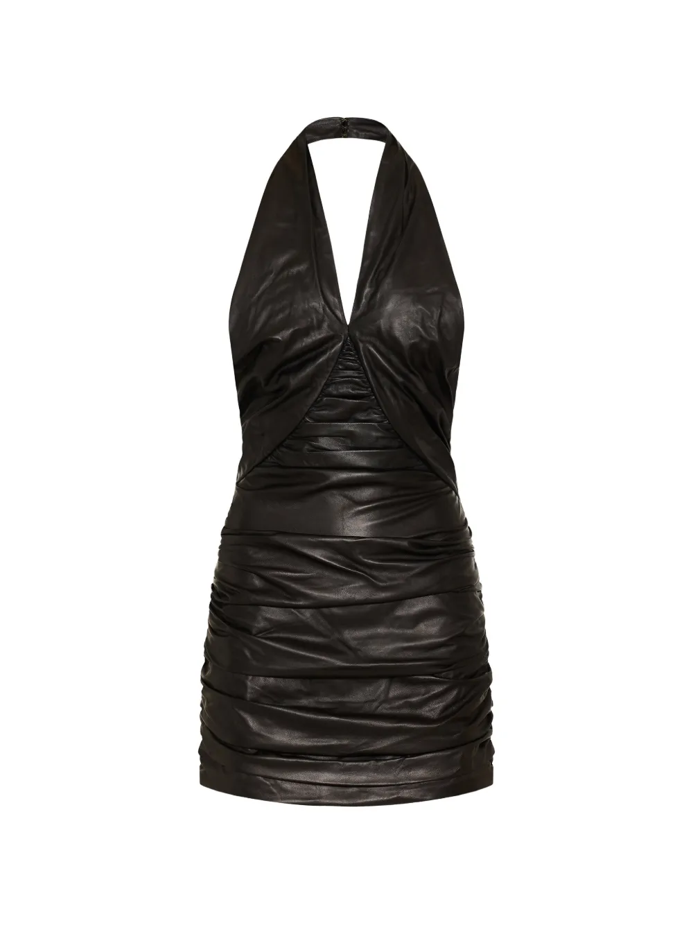 Balmain cross-neck draped leather mini dress Zwart