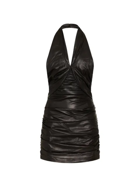Balmain cross-neck draped leather mini dress
