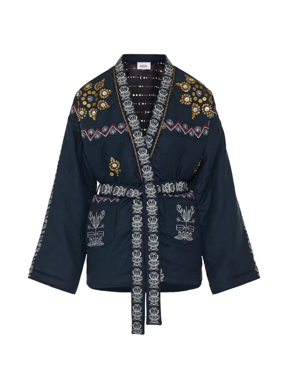 MONOKI Rush embroidered sequinned kimono - Blu