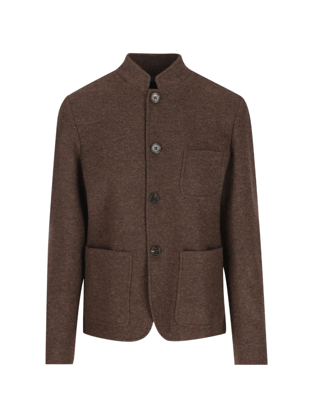 Loro Piana Sara button-up jack met hoge hals Bruin