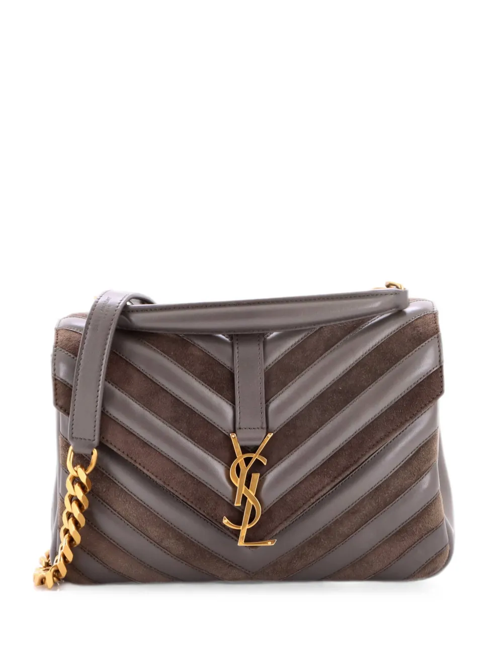 Saint Laurent Pre-Owned Classic Monogram College Bag Matelasse Chevron Leather and Suede Medium shoulder bag - Grigio