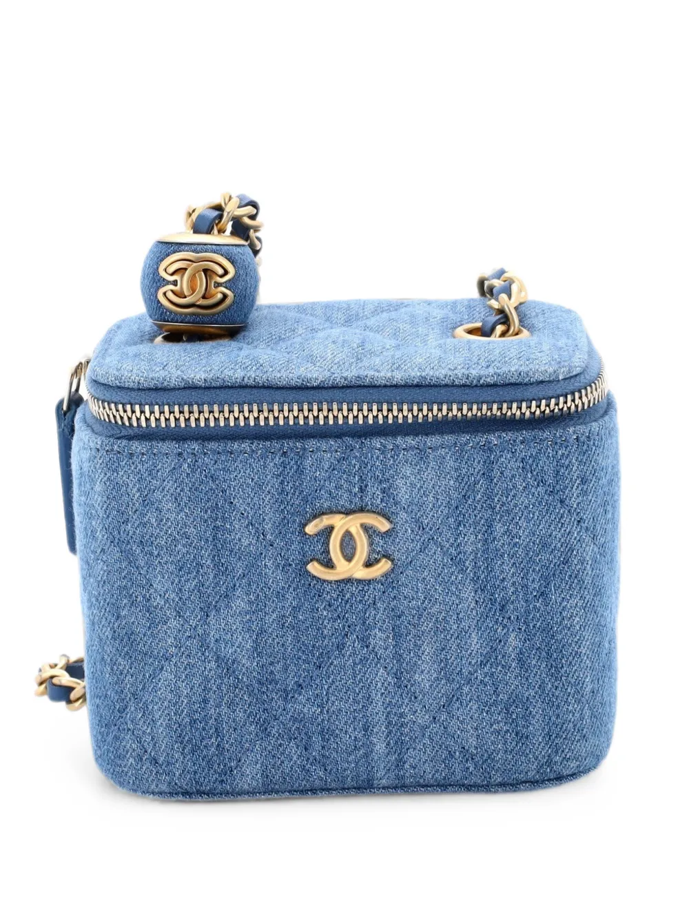 CHANEL Pre-Owned Pearl Crush Vanity Case with Chain Quilted Denim Mini clutch bag - Blu