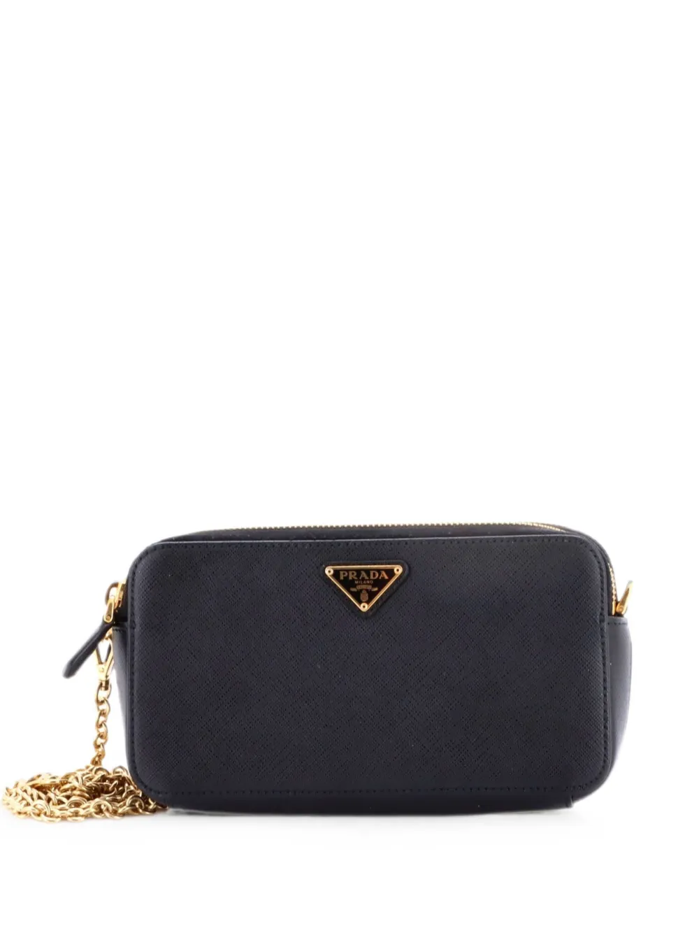 Prada Pre-Owned Double Zip Wallet on Chain Crossbody Saffiano Leather Mini clutch bag - Schwarz