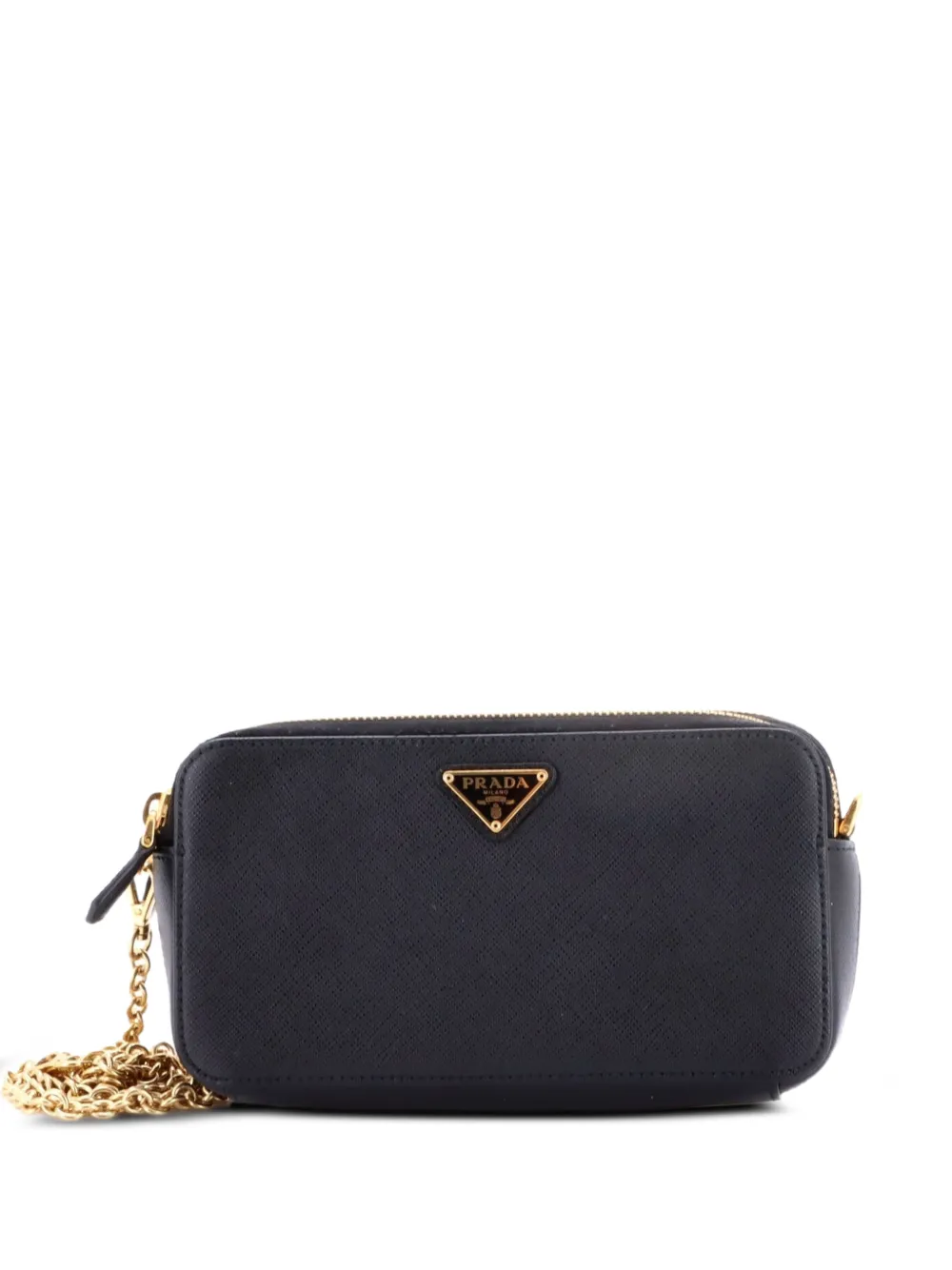 Prada Pre-Owned Double Zip Wallet on Chain Crossbody Saffiano Leather Mini clutch bag - Nero