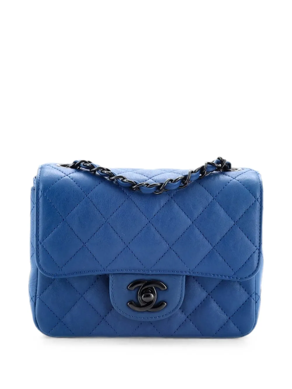 CHANEL Pre-Owned So Black Square Classic Single Flap Bag Quilted Crumpled Calfskin Mini crossbody bag - Blu
