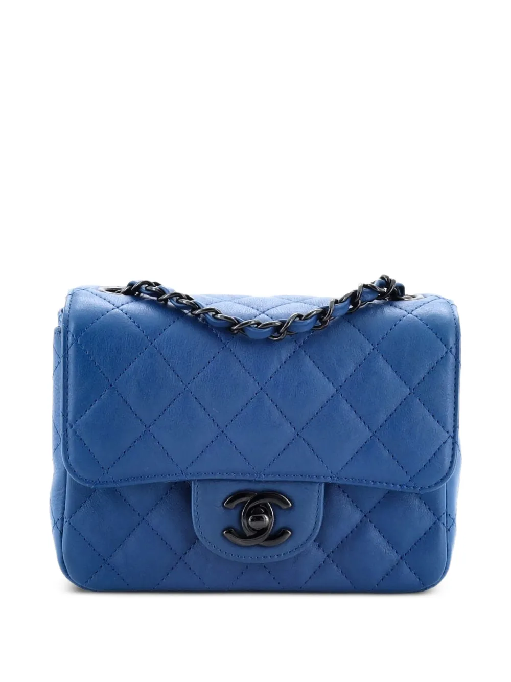 CHANEL Pre-Owned So Black Square Classic Single Flap Bag Quilted Crumpled Calfskin Mini crossbody bag - Blu