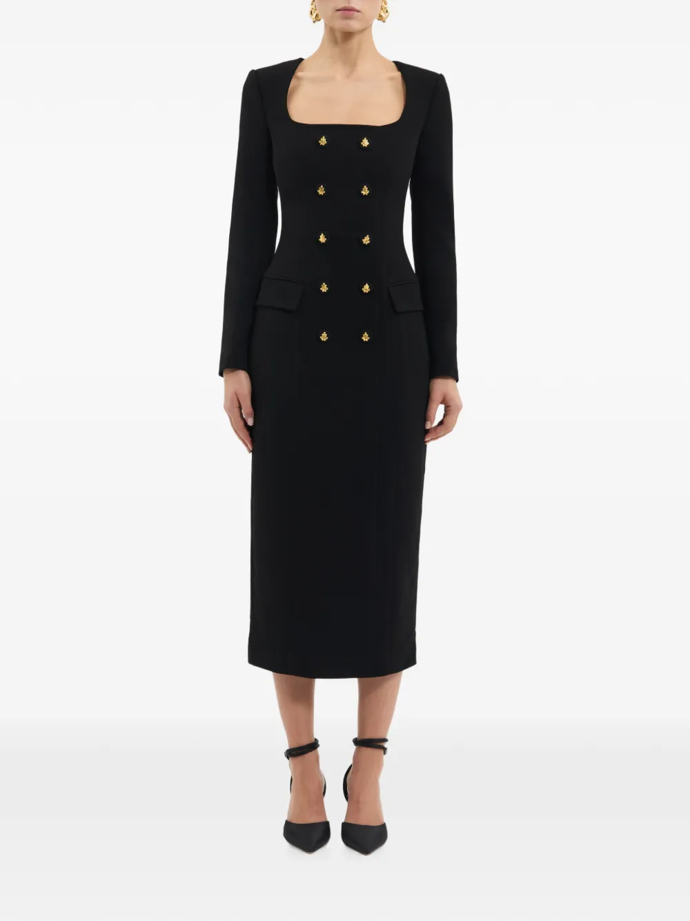 Rebecca Vallance Odilia midi-jurk met lange mouwen Zwart