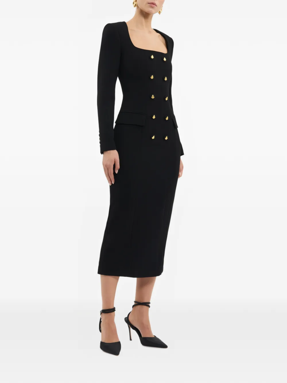 Rebecca Vallance Odilia midi-jurk met lange mouwen Zwart