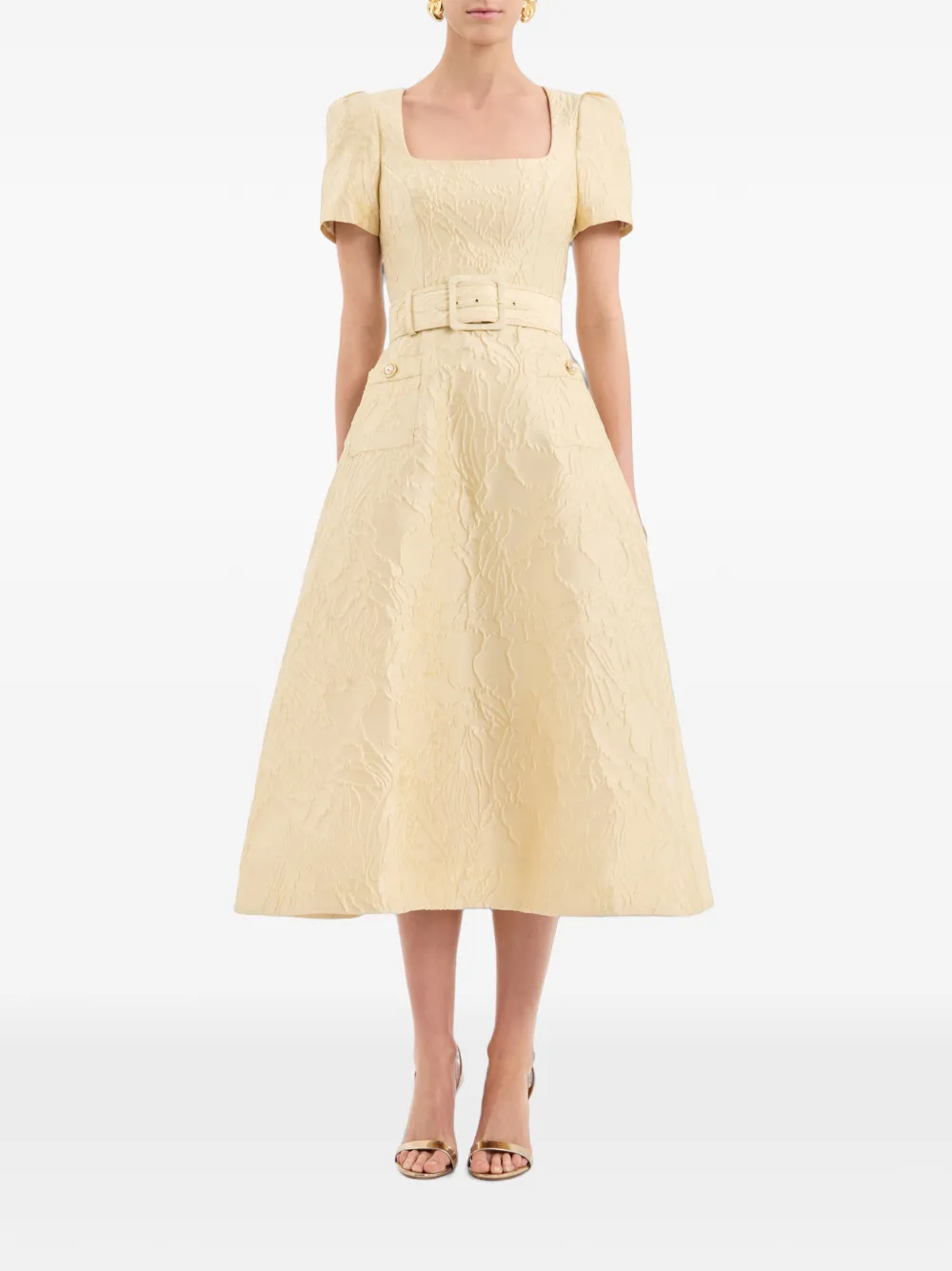 Rebecca Vallance Lantana midi-jurk met korte mouwen Geel