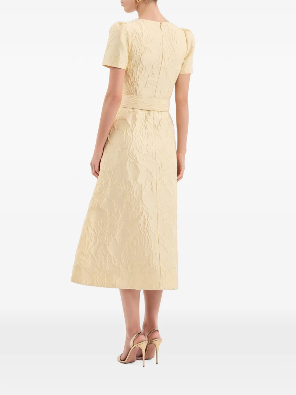 Rebecca Vallance Lantana midi-jurk met korte mouwen Geel