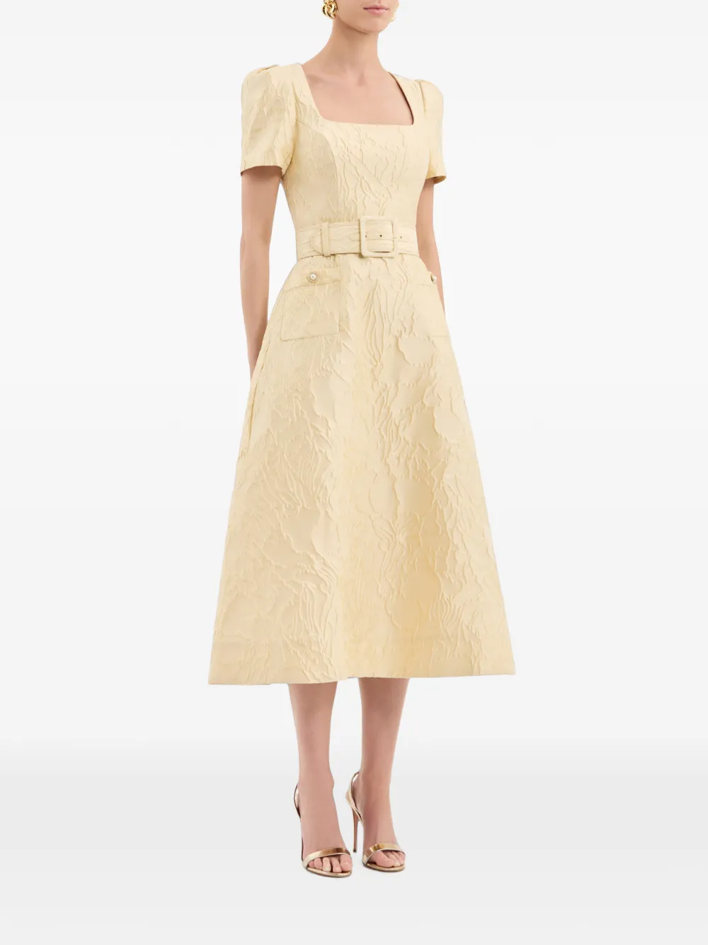 Rebecca Vallance Lantana midi-jurk met korte mouwen Geel