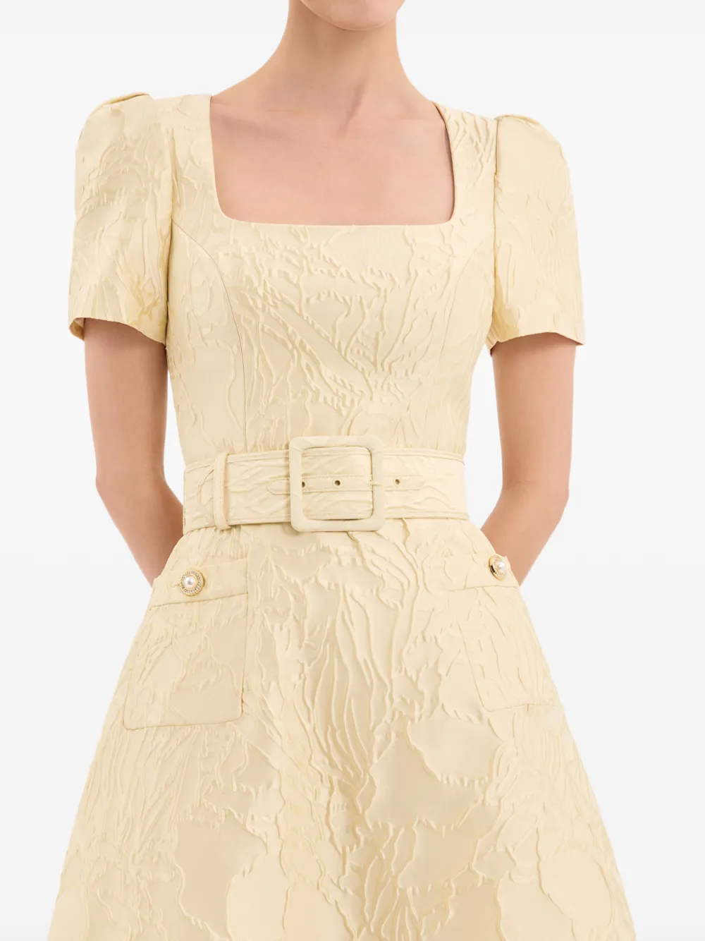 Rebecca Vallance Lantana midi-jurk met korte mouwen Geel