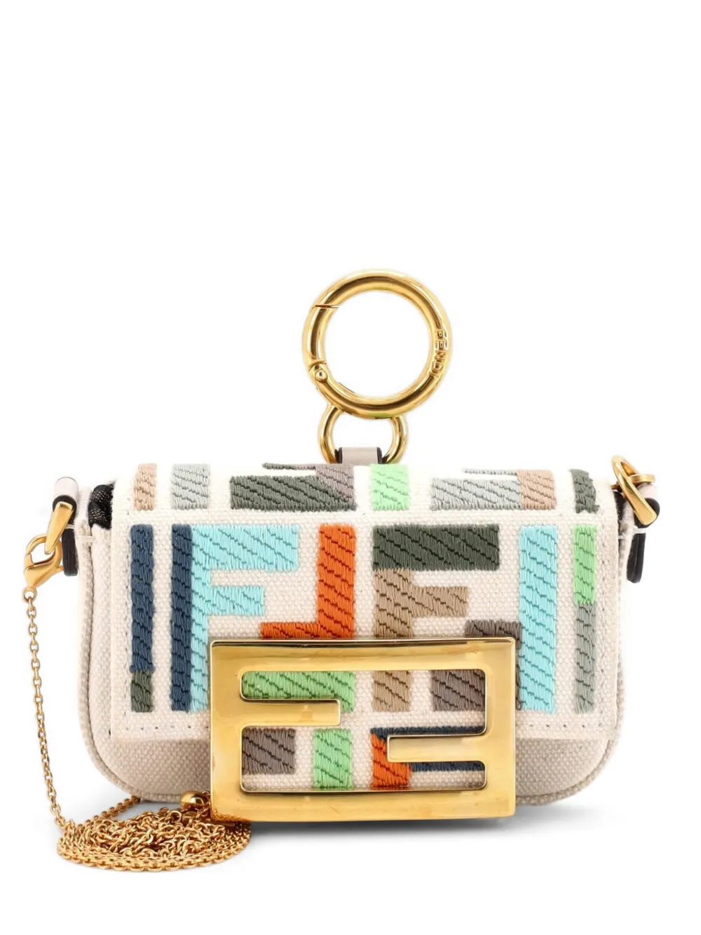 Fendi Pre-Owned Chain Baguette Charm Bag Zucca Embroidered Canvas Nano crossbody bag - Toni neutri