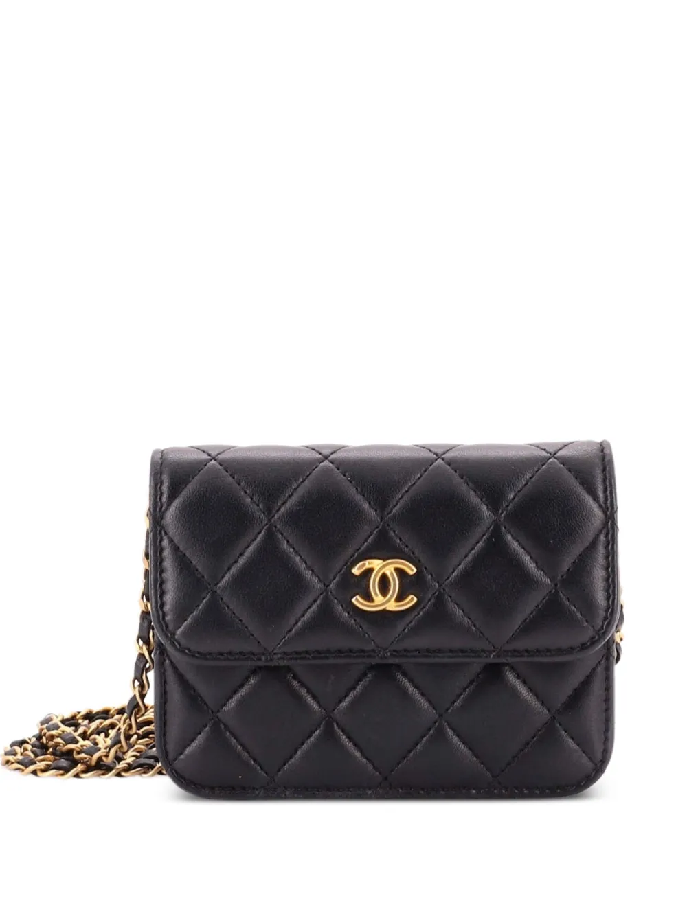 CHANEL Pre-Owned Pearl Crush Flap Clutch with Chain Quilted Lambskin Mini crossbody bag - Nero