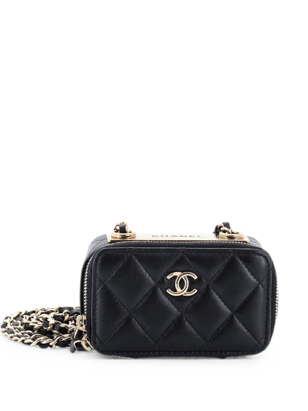 CHANEL Pre-Owned Trendy CC Zip Card Holder on Chain Quilted Lambskin crossbody bag - Nero