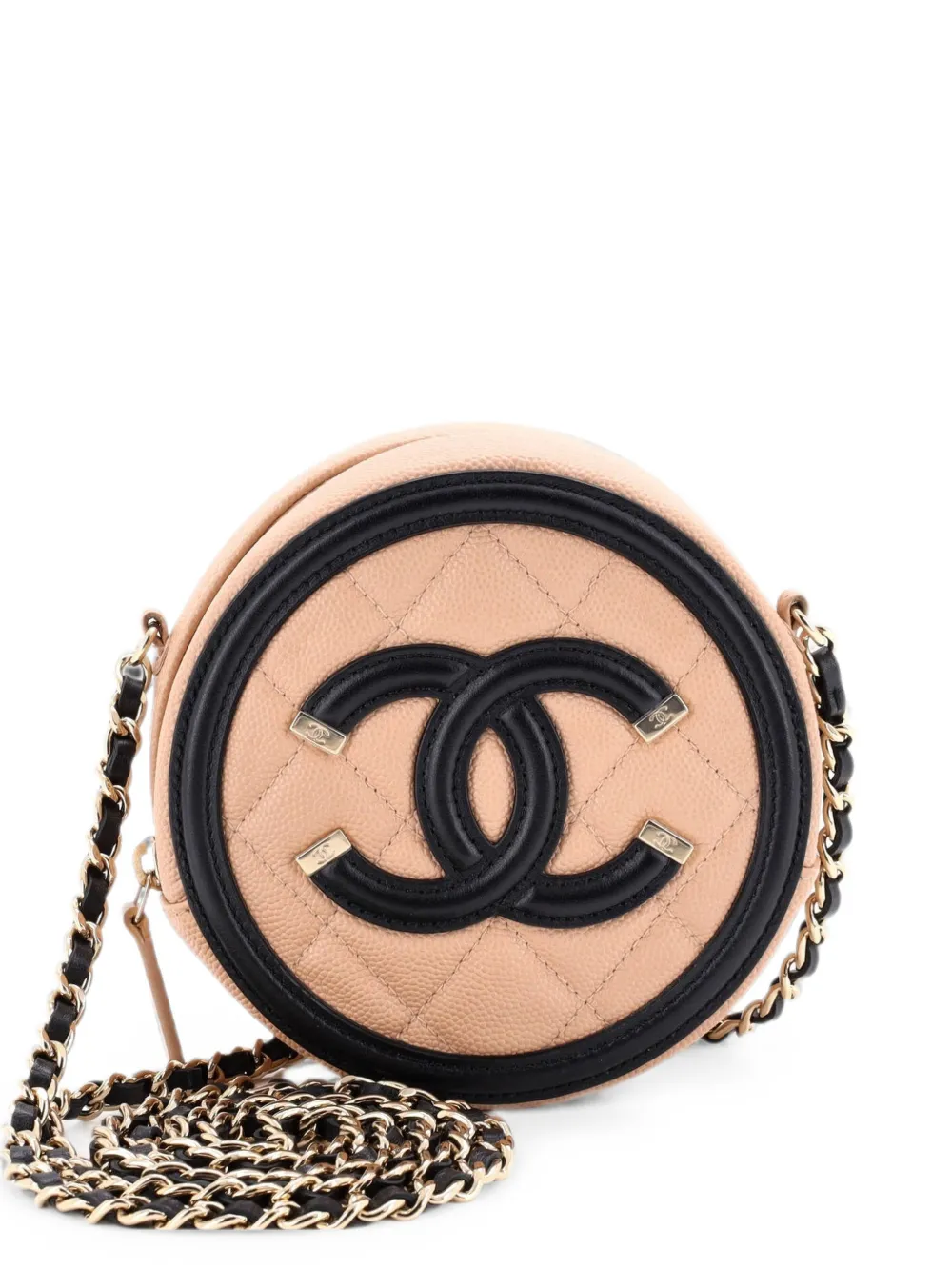CHANEL Pre-Owned Filigree Round Clutch with Chain Quilted Caviar Mini crossbody bag - Nero