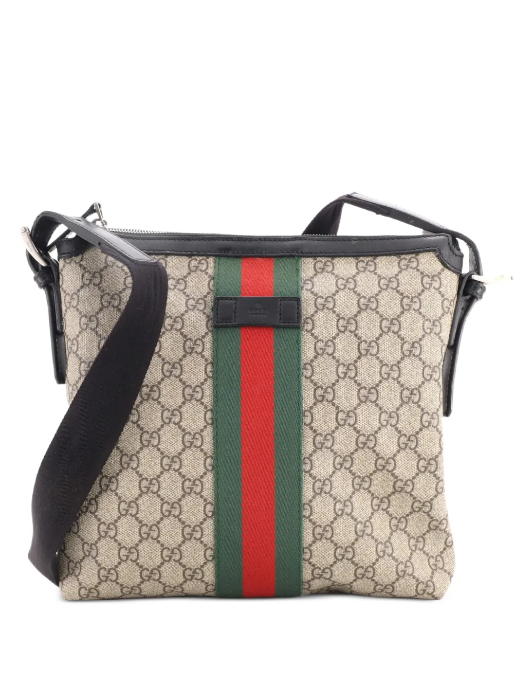 Gucci Pre-Owned Web Messenger Bag GG Coated Canvas Medium crossbody bag - Nero