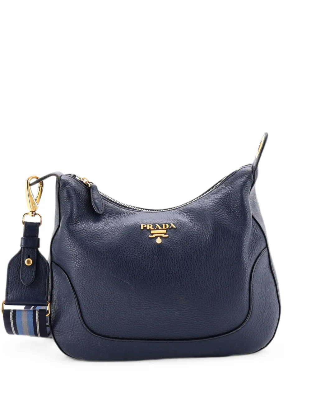 Prada Pre-Owned Striped Strap Zip Hobo Vitello Daino Medium crossbody bag - Blau