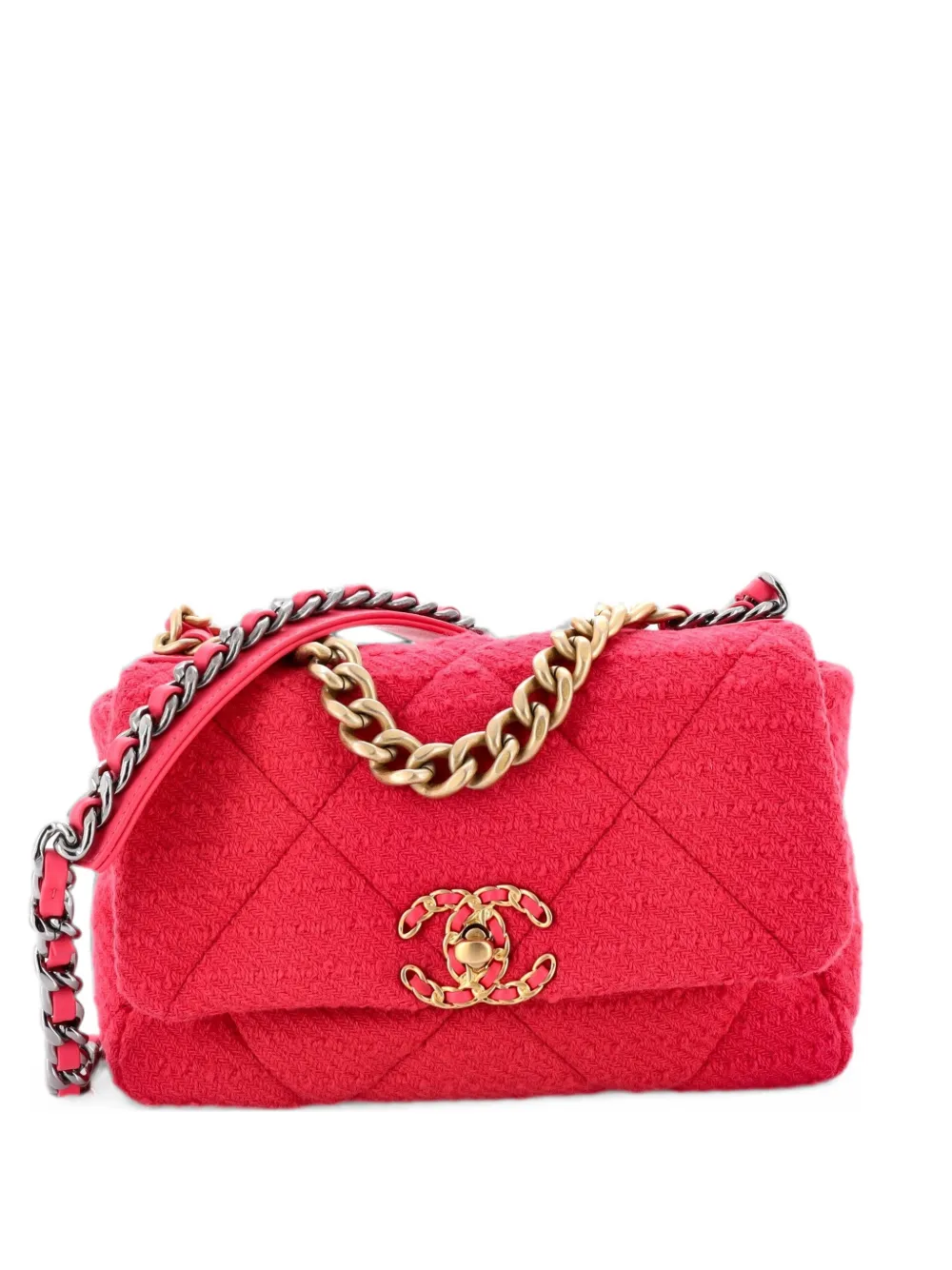 CHANEL Pre-Owned 19 Flap Bag Quilted Tweed Medium crossbody bag - Rosa