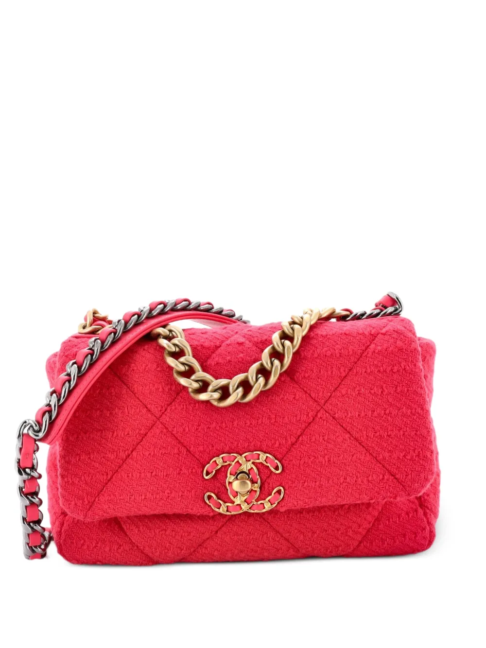 CHANEL Pre-Owned 19 Flap Bag Quilted Tweed Medium crossbody bag - Rosa