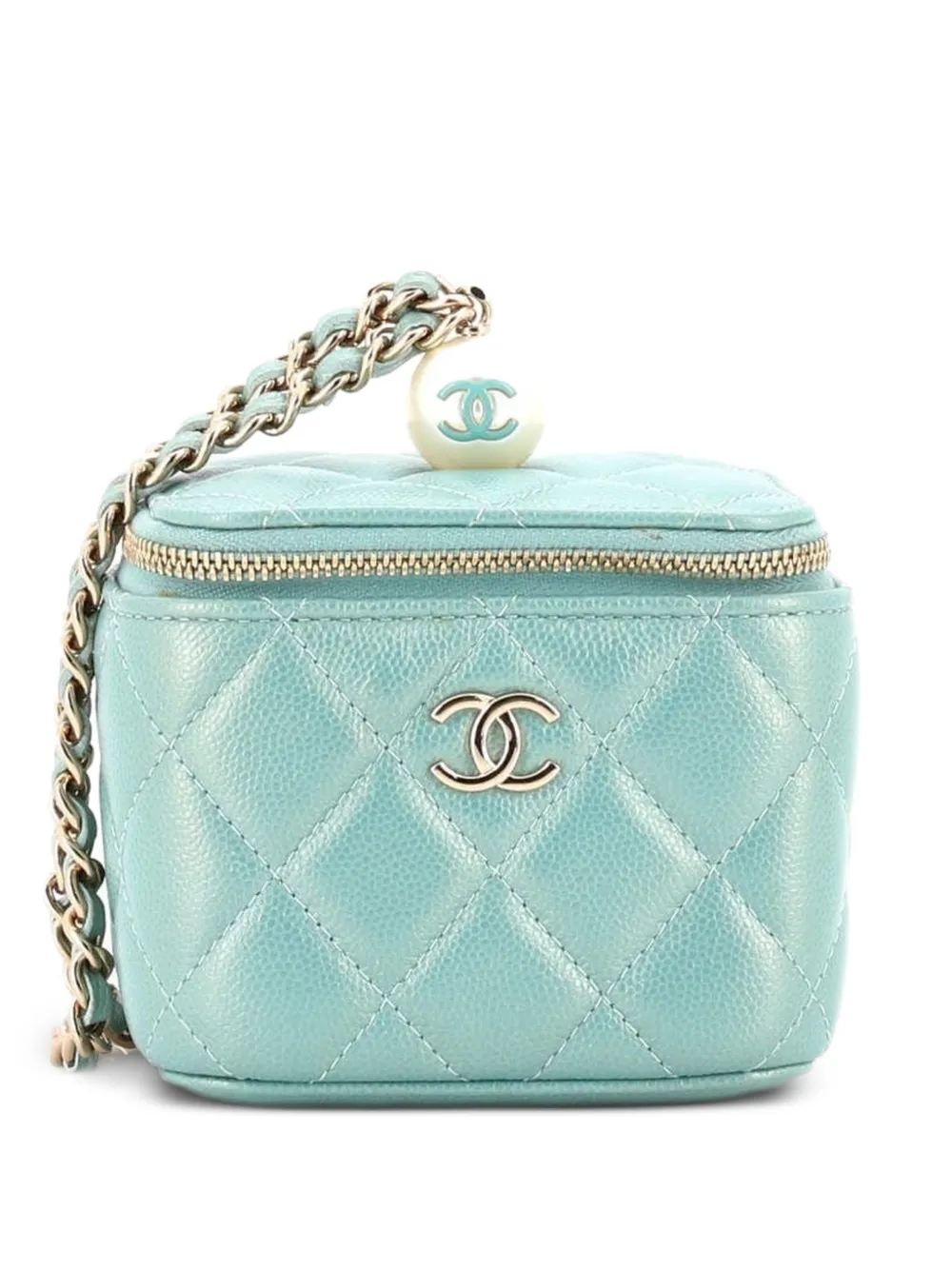 CHANEL Pre-Owned Classic Pearl Vanity Case with Chain Quilted Iridescent Caviar Mini crossbody bag - Grün