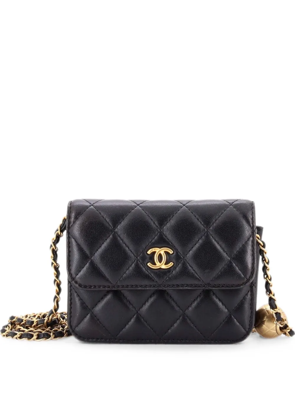 CHANEL Pre-Owned Pearl Crush Flap Clutch with Chain Quilted Lambskin Mini crossbody bag - Nero