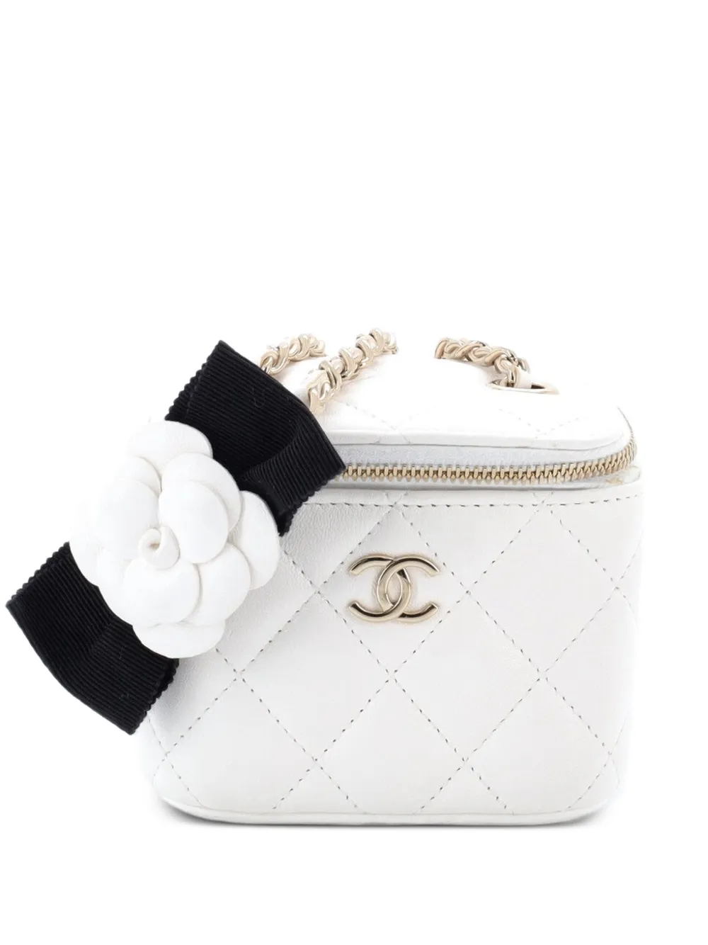 CHANEL Pre-Owned Camellia Bow Vanity Case with Chain Quilted Lambskin Mini crossbody bag - Weiß