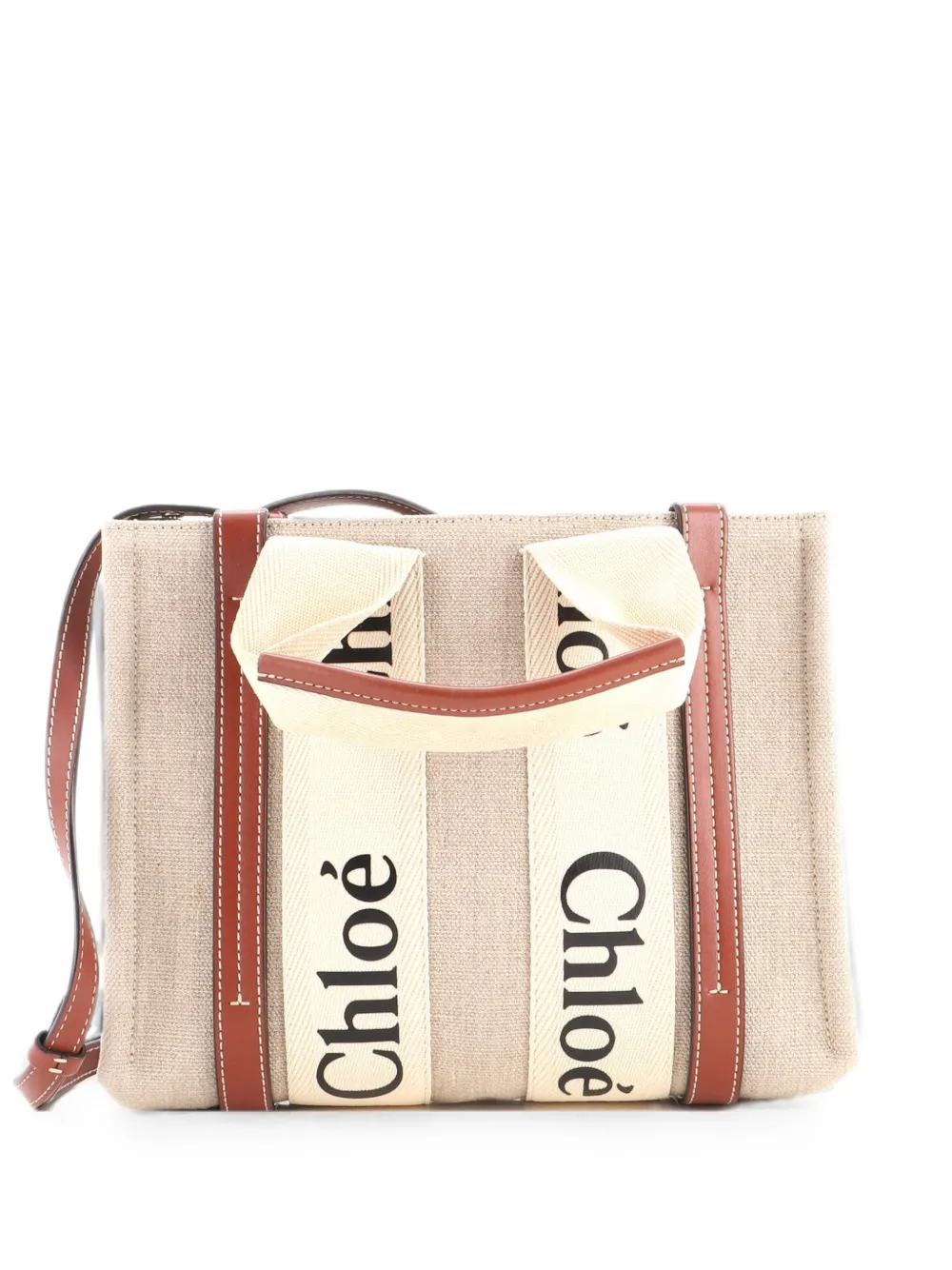 Chloé Pre-Owned Woody Convertible Canvas with Leather Small tote bag - Nude