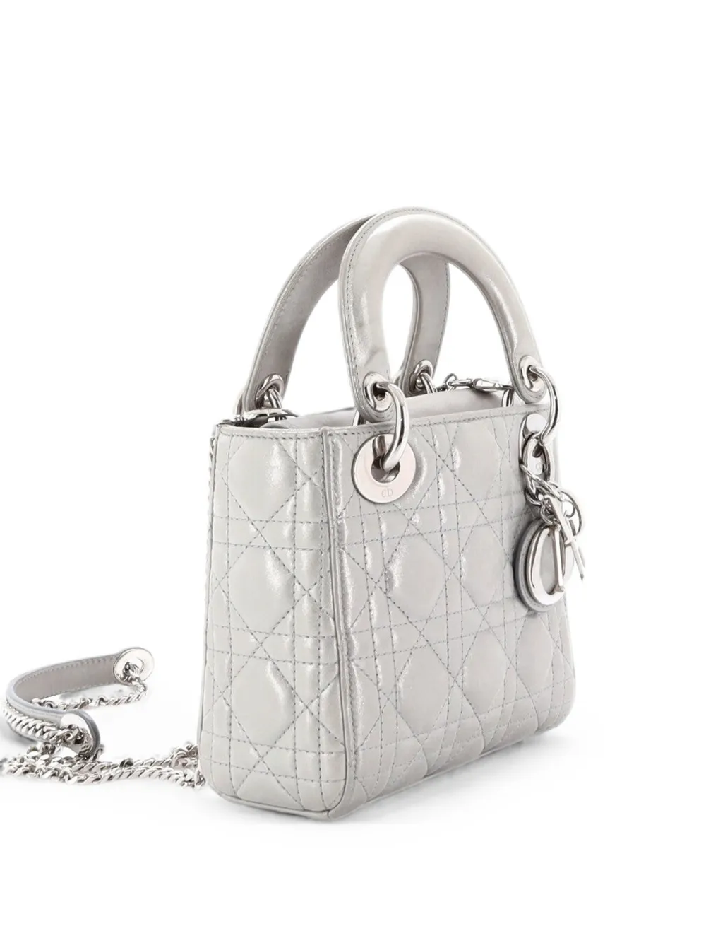 Christian Dior Pre-Owned Lady Dior Chain Bag Cannage Quilt Iridescent Leather Mini satchel - Silber