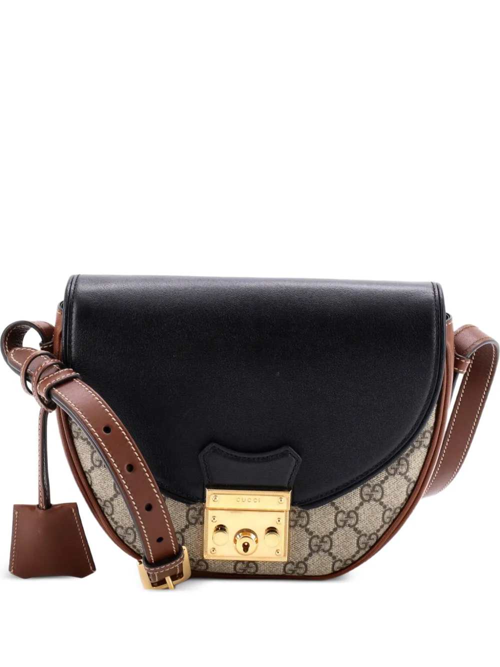 Gucci Pre-Owned Padlock Saddle Shoulder Bag GG Coated Canvas and Leather Small crossbody bag - Nero