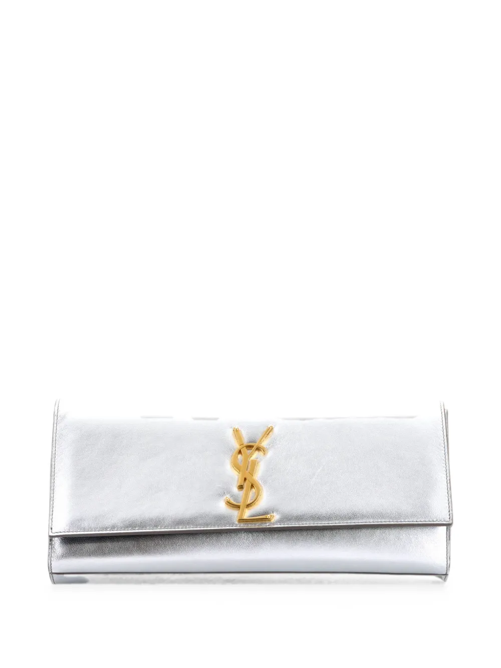 Saint Laurent Pre-Owned Classic Monogram Metallic Calfskin Long clutch bag - Argento