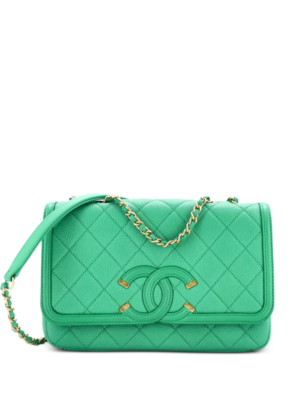 CHANEL Pre-Owned Filigree Flap Bag Quilted Caviar Small shoulder bag - Verde