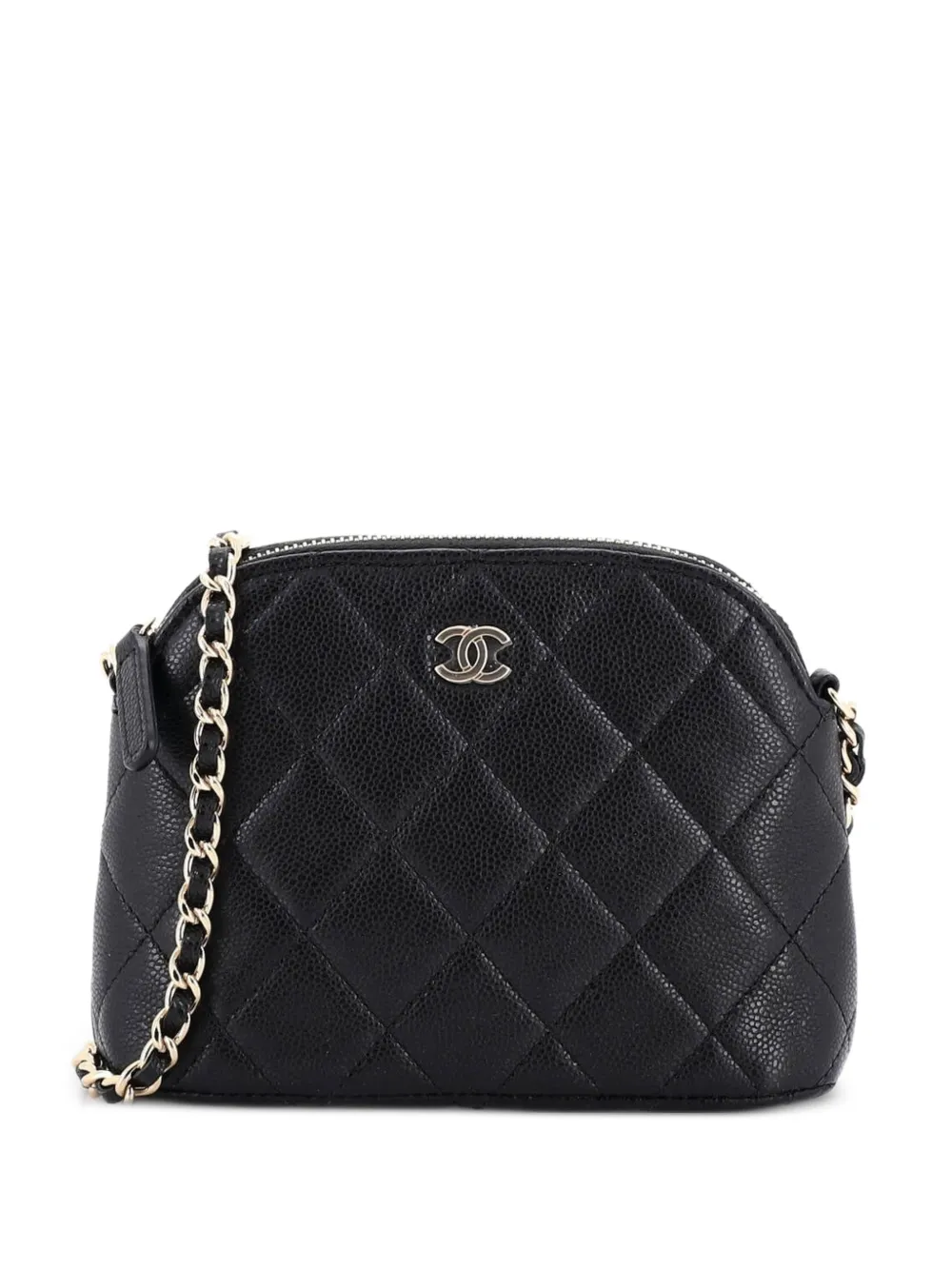 CHANEL Pre-Owned CC Dome Zip Clutch with Chain Quilted Caviar Mini crossbody bag - Black