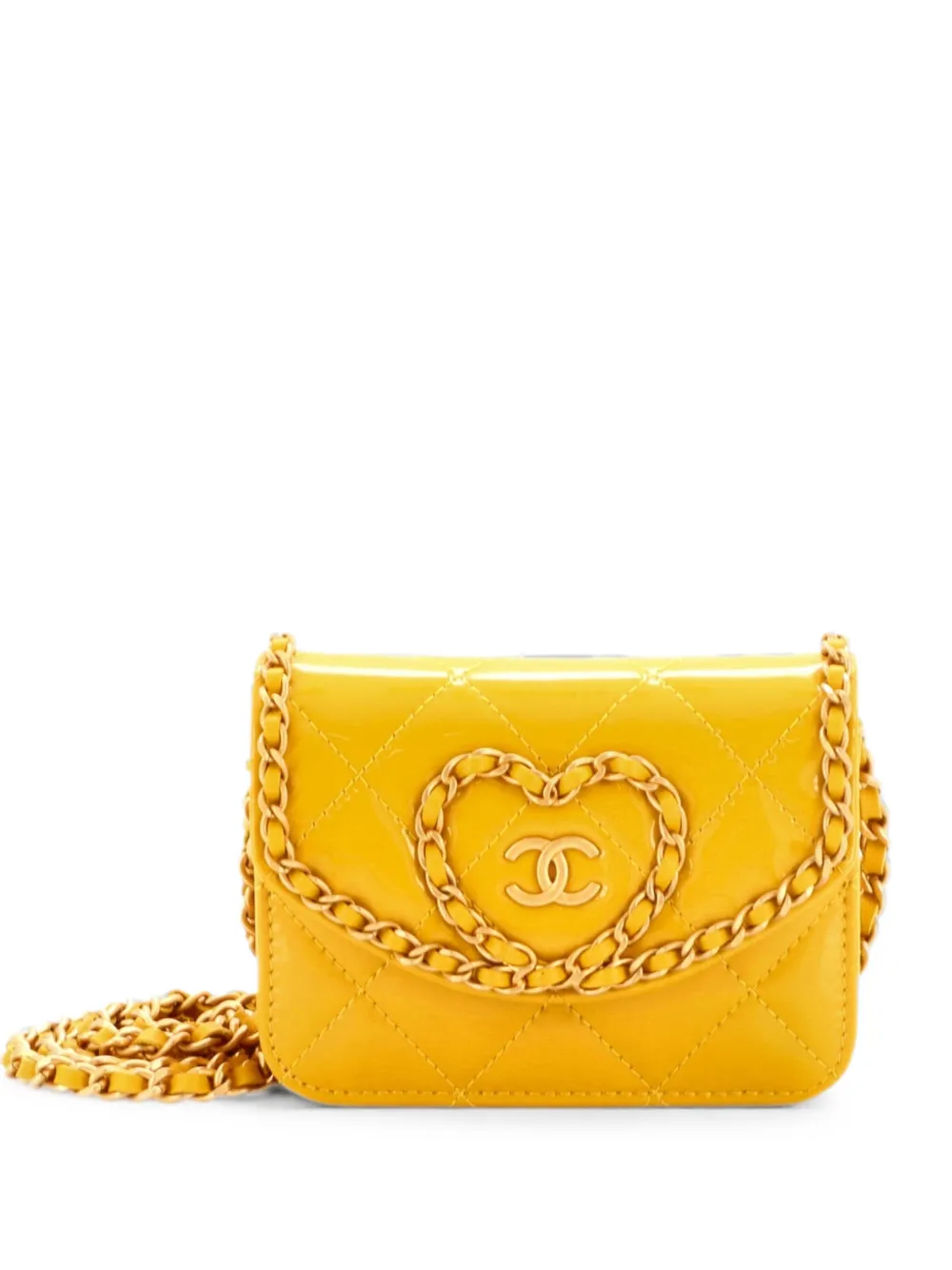 CHANEL Pre-Owned Heart Chain Flap Bag Quilted Patent Mini crossbody bag - Giallo