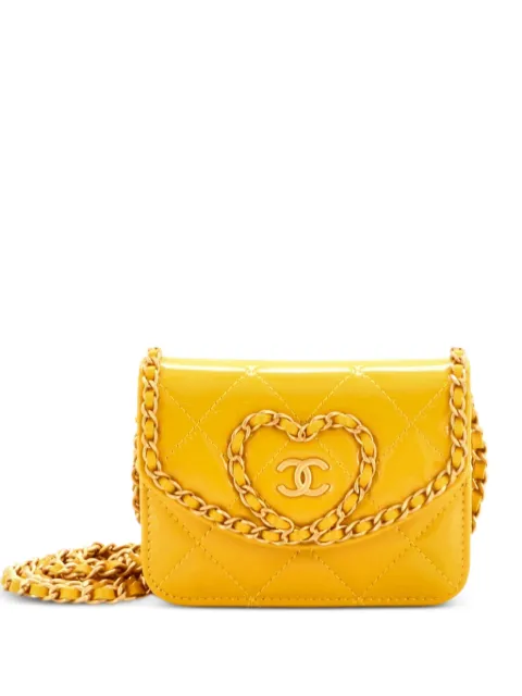 CHANEL Pre-Owned Heart Chain Flap Bag Quilted Patent Mini crossbody bag