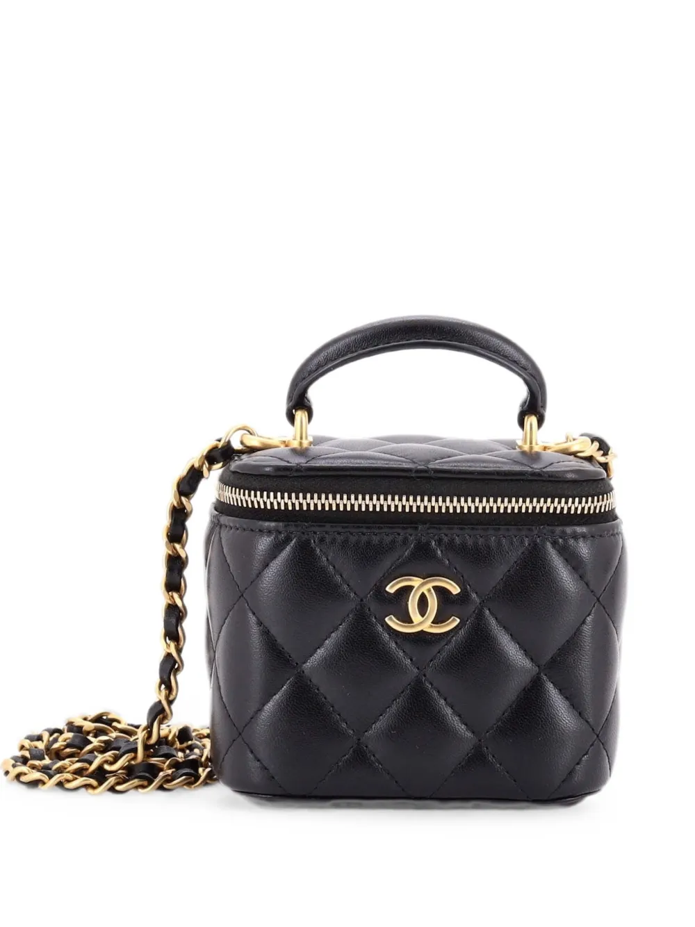 CHANEL Pre-Owned Classic Top Handle Vanity Case with Chain Quilted Lambskin Mini crossbody bag - Nero