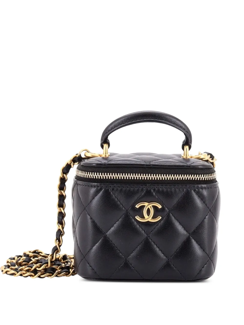 CHANEL Pre-Owned Classic Top Handle Vanity Case with Chain Quilted Lambskin Mini crossbody bag - Nero