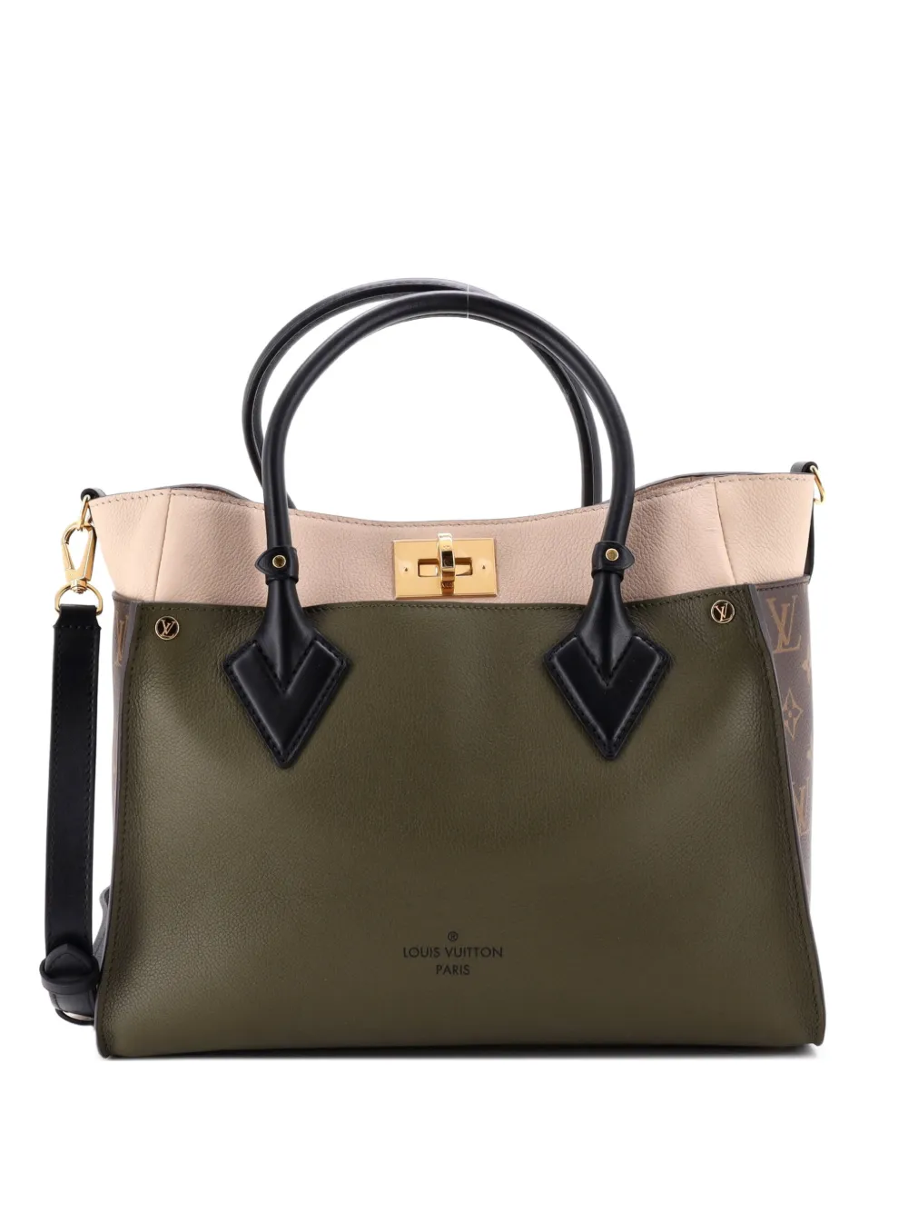 Louis Vuitton Pre-Owned On My Side Leather with Monogram Canvas MM tote bag - Marrone