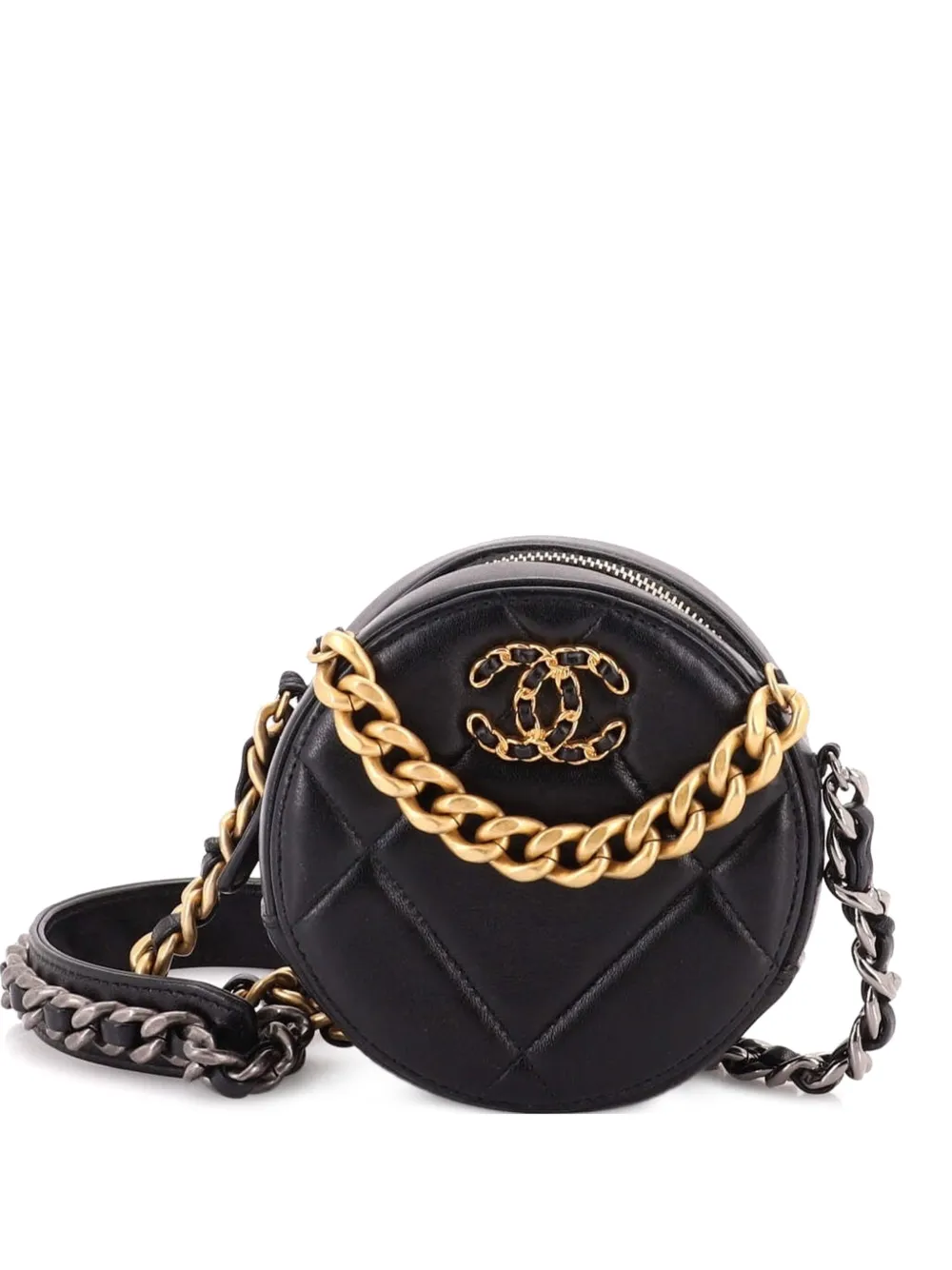 CHANEL Pre-Owned 19 Round with Chain Quilted Leather clutch bag - Nero