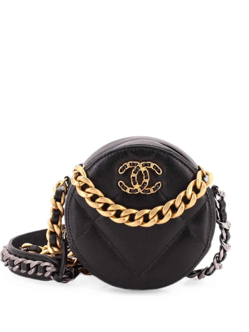 CHANEL Pre-Owned 19 Round with Chain Quilted Leather clutch bag - Nero