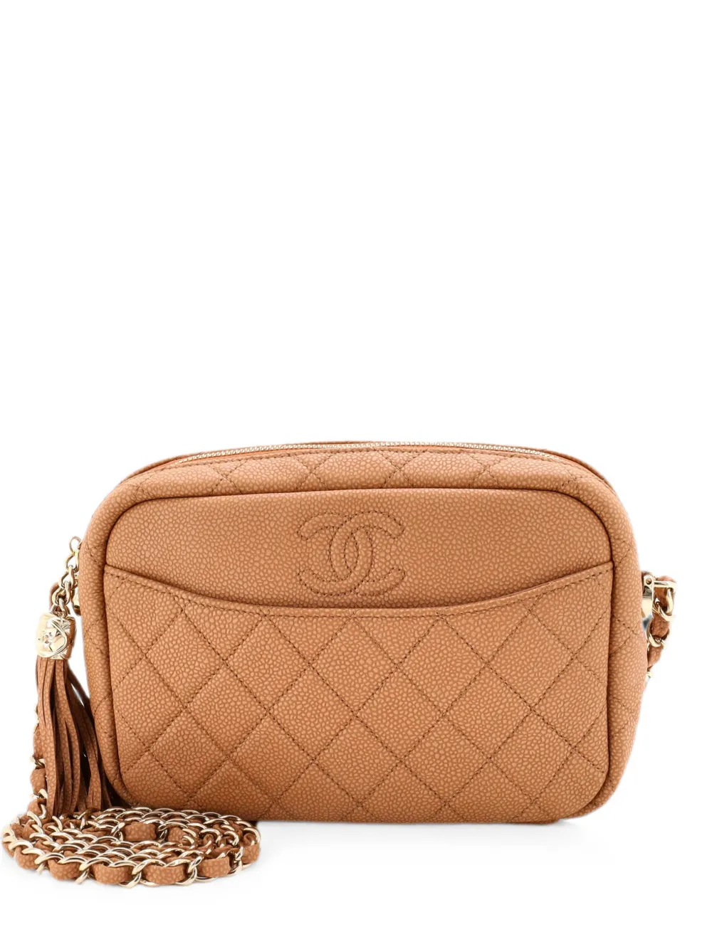 CHANEL Pre-Owned Coco Tassel Camera Case Quilted Caviar Medium crossbody bag - Toni neutri