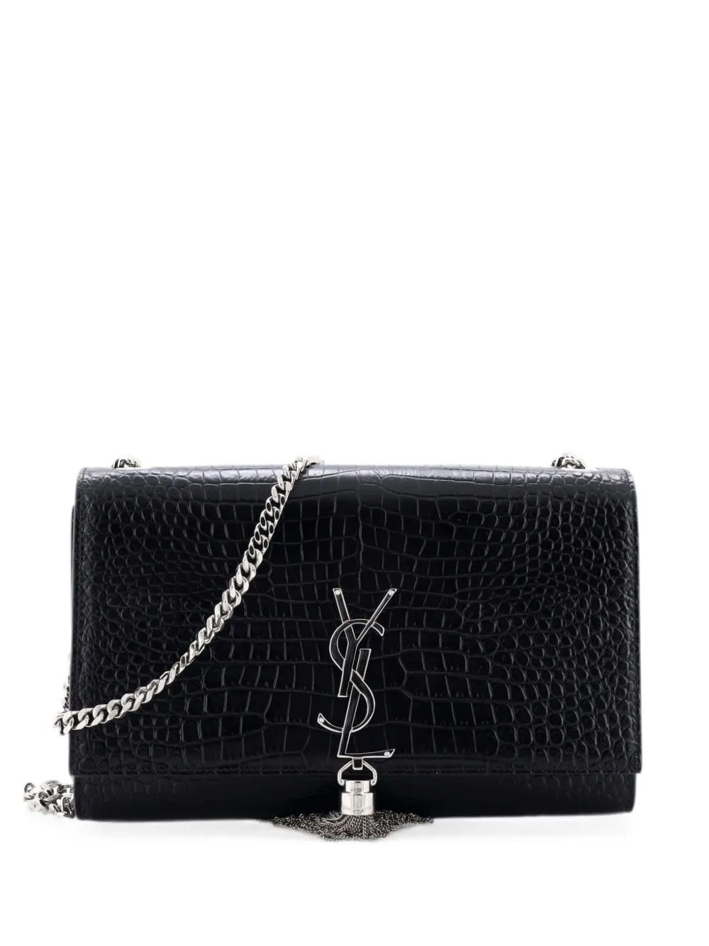 Saint Laurent Pre-Owned Classic Monogram Tassel Crocodile Embossed Leather Medium crossbody bag - Nero