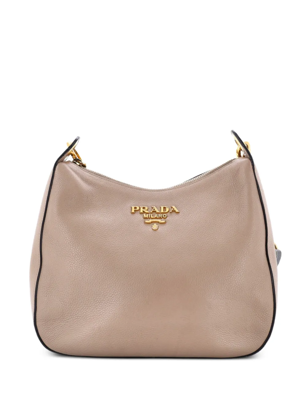 Prada Pre-Owned Striped Strap Zip Hobo Vitello Daino Medium crossbody bag - Toni neutri